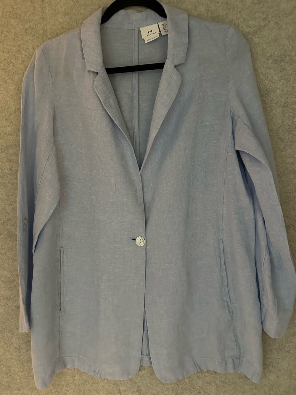 Halston Heritage Pale Blue Linen-Single-Button Blazer